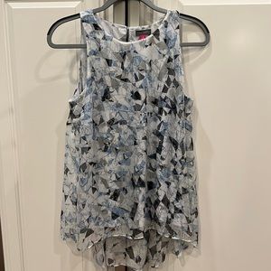 Vince Camuto Blue Broken Prism Hi-Lo Layered Tank, Size S